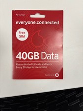 Vodafone SIM Card – 40GB Data Monthly  Unlimited UK Calls & Texts  6 Months