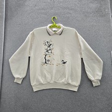 VINTAGE Morning Sun Women Sweatshirt L Cream Graphic Print Birds Tree