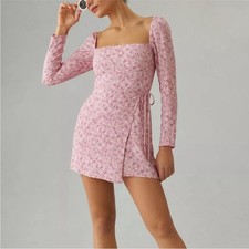 Reformation Rosalie Long Sleeve Crepe Mini Wrap Dress in Baby’s Breath Size 0