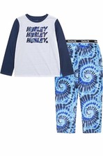 Hurley Big Boys Pajama, 2 Piece Set Size 8 Tie-Dye Blue Pants T-shirt