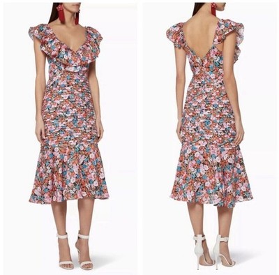 La Maison Talulah Cloud Nine Midi Dress Floral Ruched Boho Wedding Guest Medium