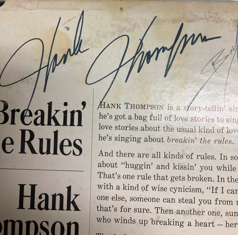 Hank Thompson Breakin' The Rules LP Record 1961 complete Band AUTOGRAPHED - Image 3 of 4