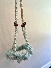 Vintage 1970s Hand-Made Blue Macrame 33  Plant Hanger with Beads Boho
