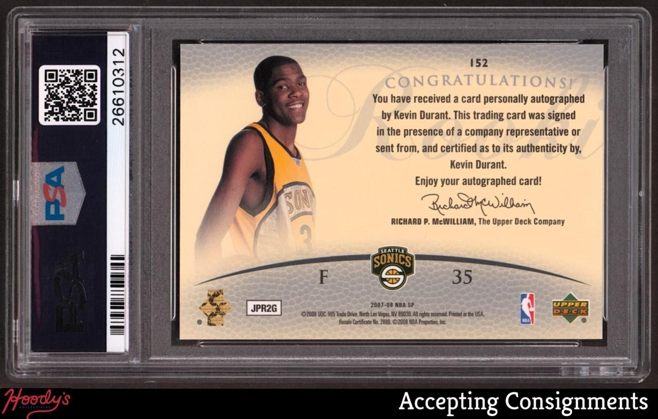2007-08 SP Authentic Rookie Autographs #152 Kevin Durant RC AUTO 261/399 PSA 10 view 2