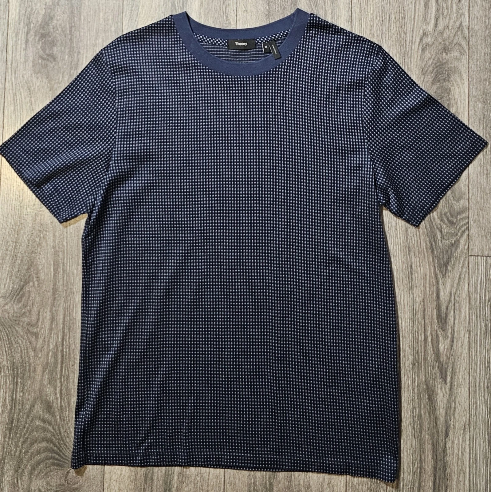 THEORY Trio Crew Vestal Jacquard Tee T-Shirt Stretch Navy Blue Men's Size Medium
