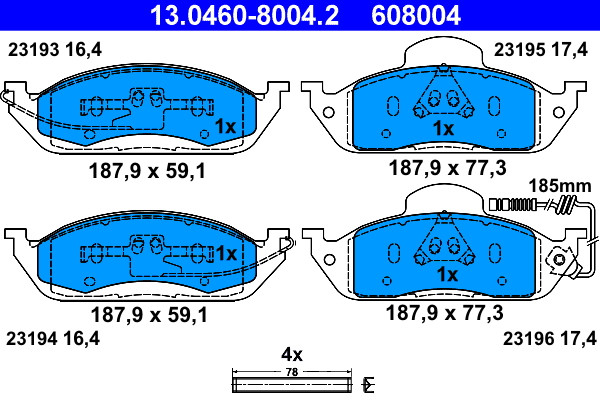 Front ATE 13.0460-8004.2 Brake Pad Set, disc brake for MERCEDES-BENZ