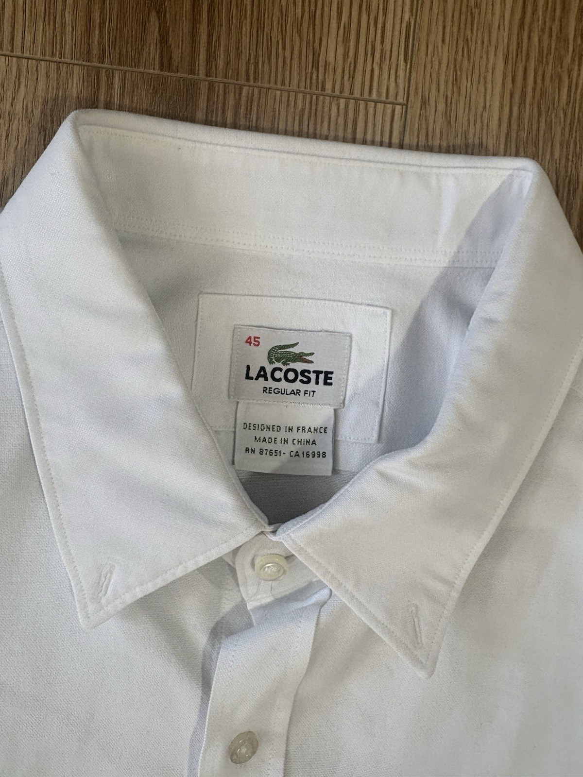 Lacoste White Men's Regular Fit Short Sleeve Oxford Shirt Size 45 100% cotton thumbnail 2