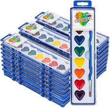 24 Pack Water Color Paint Sets for Kids, 8 Colors Heart Watercolor Paint Set wit