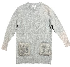 Magaschoni Long Gray Sweater Dress Faux Fur Pockets Size Large