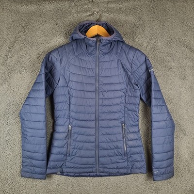 Columbia White Out Mid Hooded Omni-Heat Puffer Jacket Blue Womens Size XS