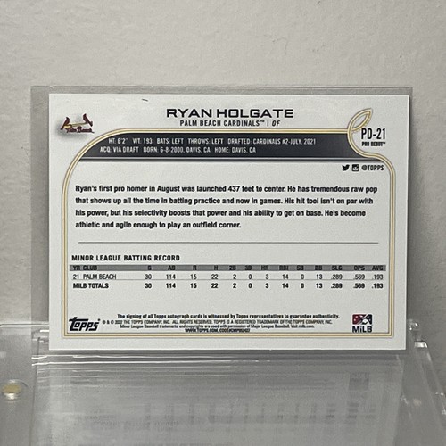2022 Topps Pro Debut #PD-21 Ryan Holgate AUTO RC ROOKIE RED SOX - Bild 2 von 2