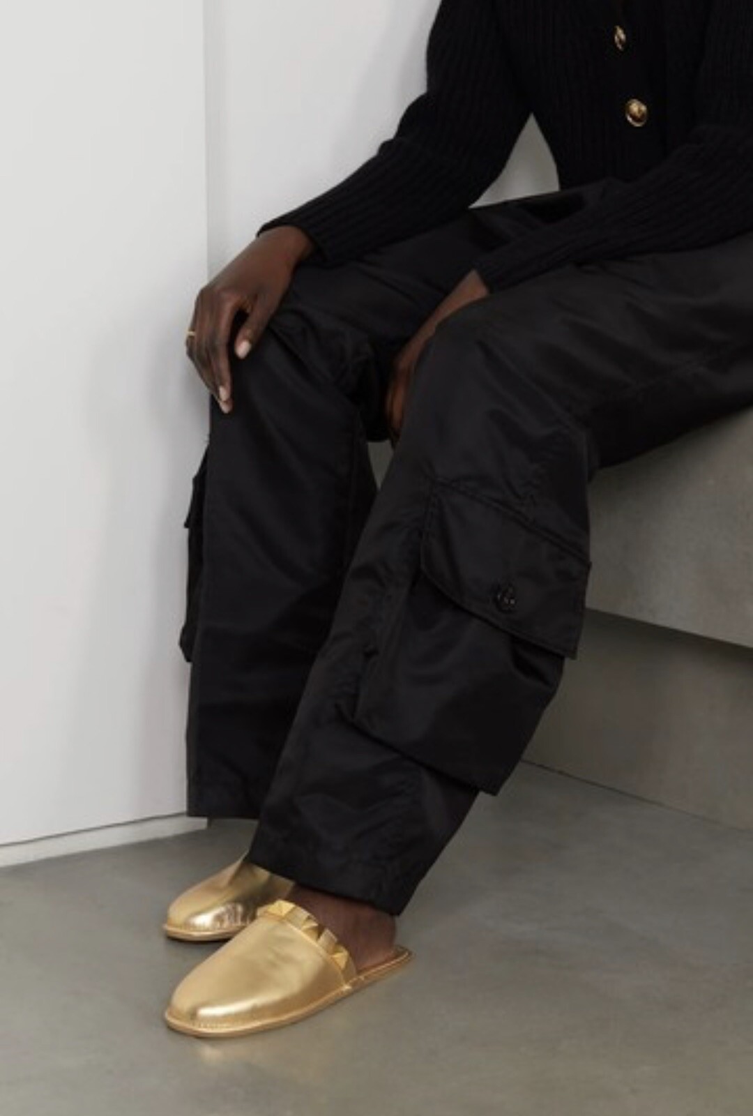 PANTOFOLA D’ORO Valentino Garavani Pantofole Borchie Romane In Pelle Metallica