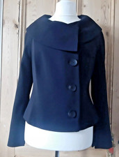 Wallis Women Uk 14 Black Jacket Curved Collar Large Buttons Split Cuffs