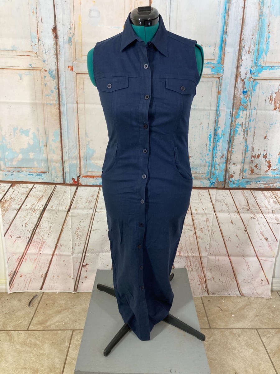 Rafaella Petites Linen Cotton Blend Long Sleeveless Dress Navy Blue Sz 10 Button | eBay Rafaella Petites Linen Cotton Blend Long Sleeveless Dress Navy Blue Sz 10 Button | eBay
