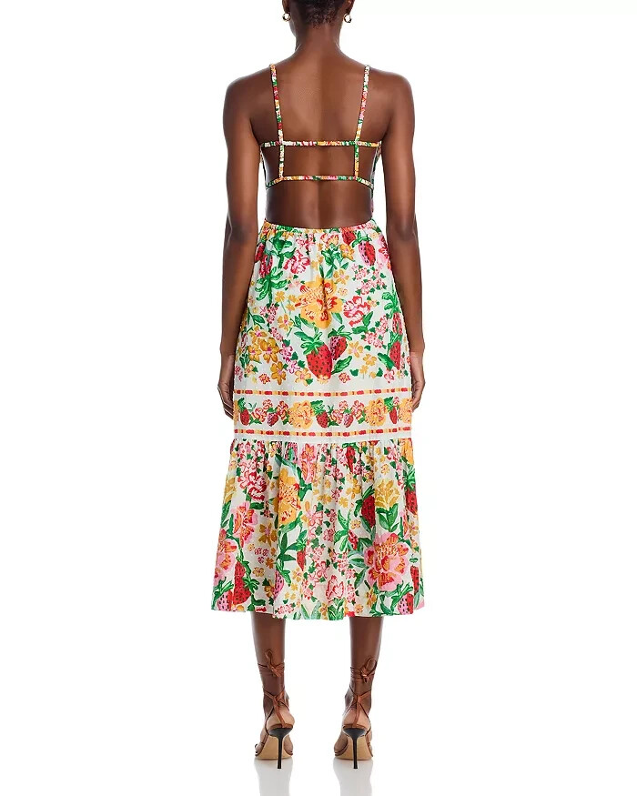 NWT- FARM Rio 'Floral Sketch' Tiered Cotton Midi-Dress