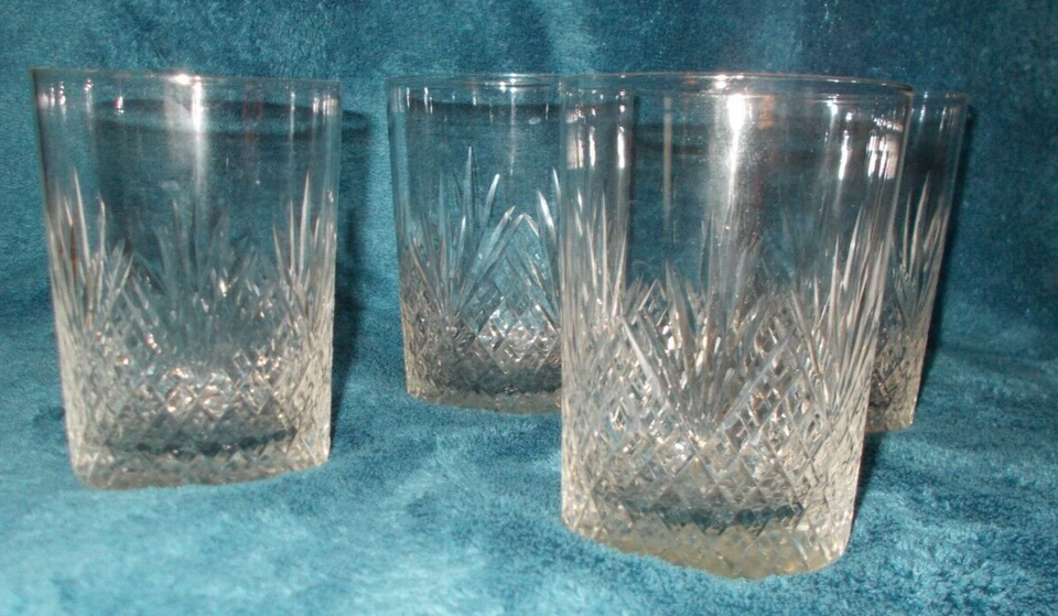 Set of 4 Vintage Crystal Etched Hi Ball Tumbler Glasses Starburst Lines