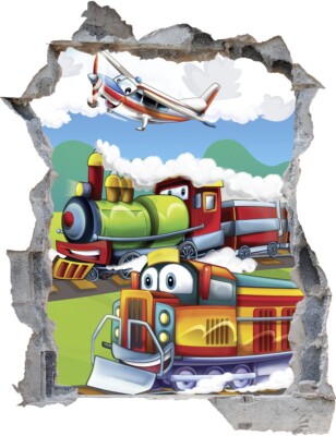Wandtattoo Comic Eisenbahn Flugzeug Kindermotiv - verschiedene Rahmentypen DW000
