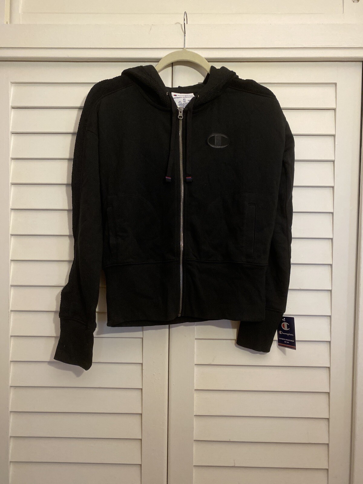NEW Champion Women's Heritage Herringbone-Accent Zip Hoodie Jacket Size XS Black image 3
