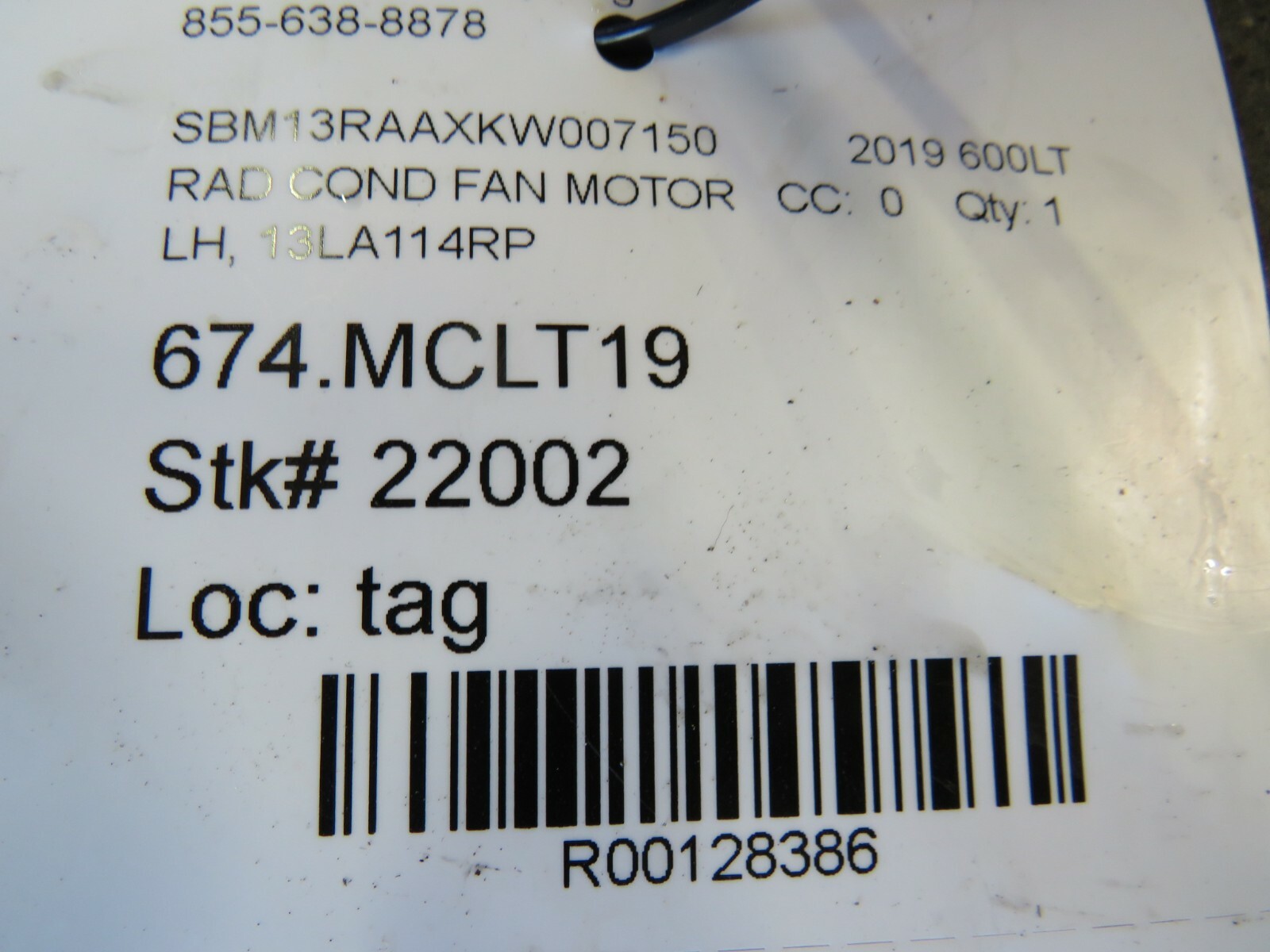 Mclaren 600LT, LH, Left, Radiator Fan Motor, Used, P/N 13LA114RP