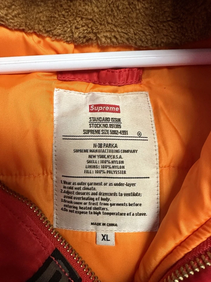 Supreme FW18 Logo Tape N-3B Parka Red XL Rare - Image 3 of 3