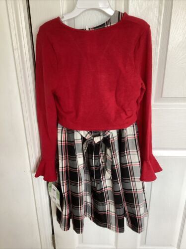Bonnie Jean Girls Plaid Dress & Red Cardigan Outfit - 16 - Picture 3 of 4