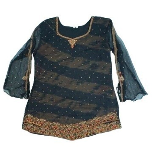 Vintage Beaded Sequined Sheer Tunic Top Size XL Black Multi Split Tie Sleeves - Picture 3 of 15