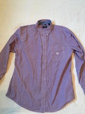 Mens Chaps Large Purple & White Striped Long Sleeve Dress Shirt 
