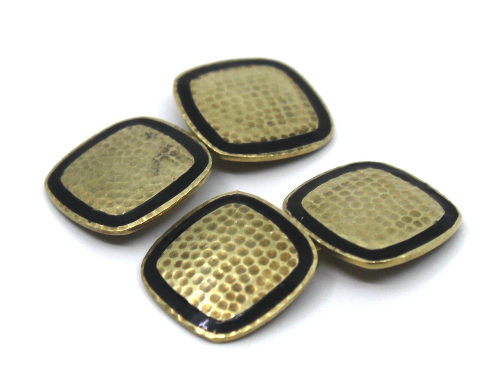 14k Solid Yellow Gold Hammered Button Square Cuff… - image 3