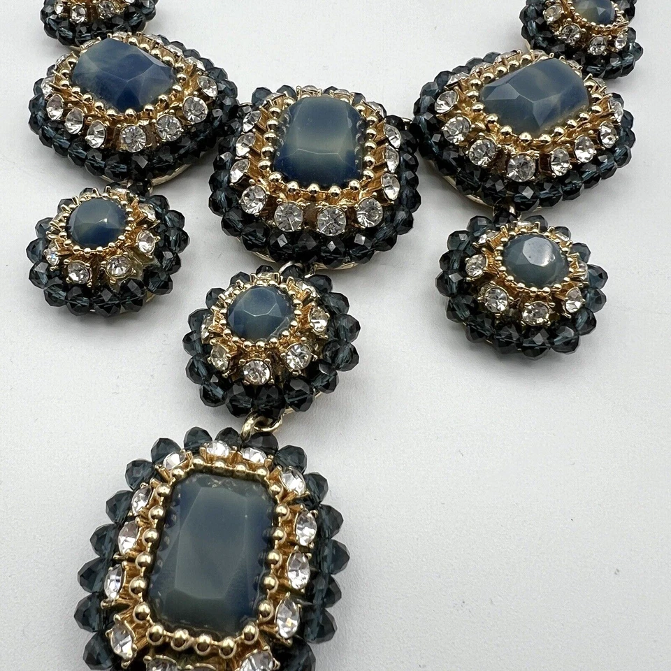 Collar BANANA REPUBLIC Estrás Declaración Azul Negro Vidrio Cuentas Cristales Foto 3 de 4