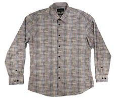 Inserch Mens White Multi Color Striped Long Sleeve Button Up Dress Shirt - L