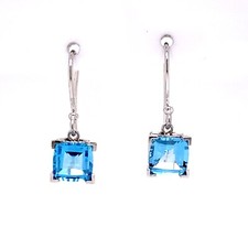 14KT WHITE GOLD BLUE TOPAZ DANGLE EARRINGS 2.7 GRAMS