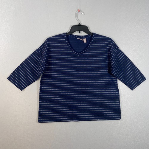 Chico's Top Damen 2 blaugold gestreift 3/4 Raglan Ärmel V-Ausschnitt Freizeit Erwachsene