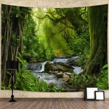 Forest Stream Extra Large Tapestry Wall Hanging Green Plants Background Posters