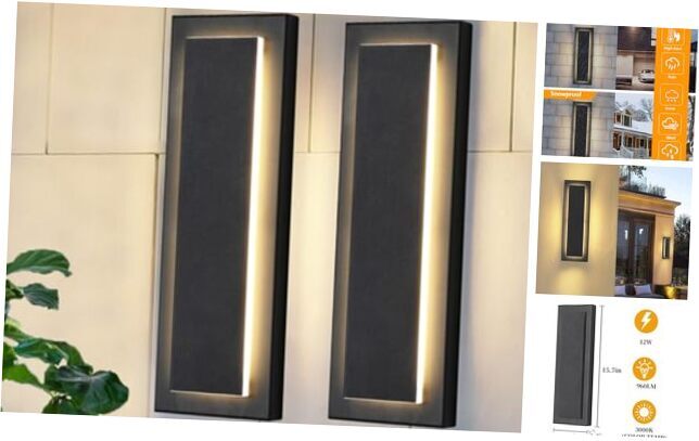 2PACK Outdoor Wall Sconce, 15.7IN(40CM)-2 PCS Black-Modern Shadow Design