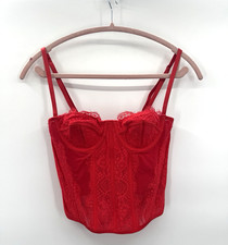Whimsigoth Womens Corset Top Small Red Lace Bustier Ren Faire Peasant Milkmaid
