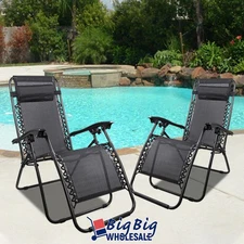 2 Black Zero Gravity Chairs Folding Lounge Outdoor Recliner Patio Beach Mesh