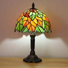 Tiffany Maple Leaf Stained Glass Table Lamp 3-Way LED Bedside Light 9x15"