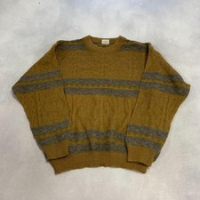 Vintage Abstract Knitted Jumper Patterned Grandad Knit Sweater Men's L