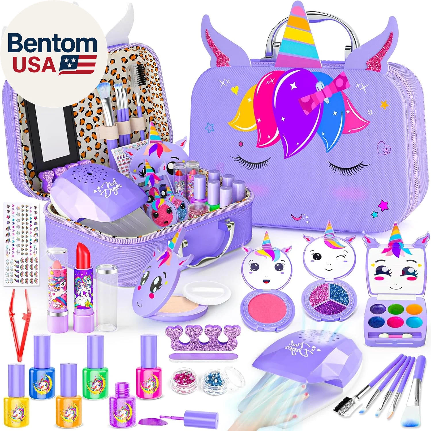 Kids Makeup Kit for Girl - 2 in 1 Kids Washable Makeup Toys & Nail Art Kit with