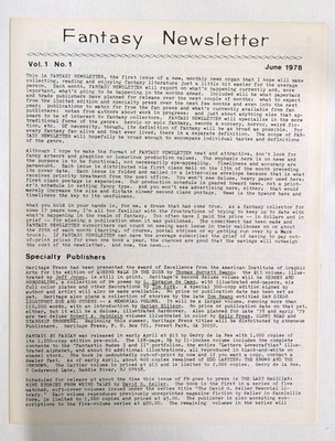 Fantasy Newsletter #1--1978--Book, Mag, Fanzine, Author info--pulp + Sci-Fi