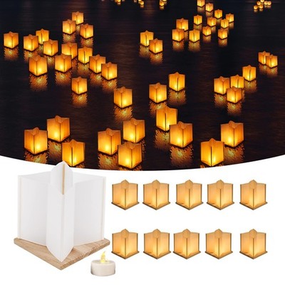 20 Pack 6'' Star Shaped Floating Lanterns with Waterproof Wooden Base Sets, Pa...