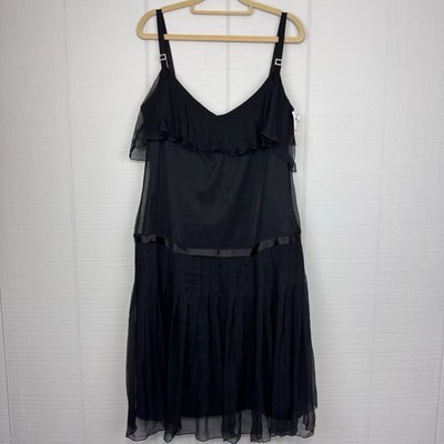 NWT Laundry Shelli Segal Y2K Silk Dress Drop Waist Rhinestone Buckle Pleated 12