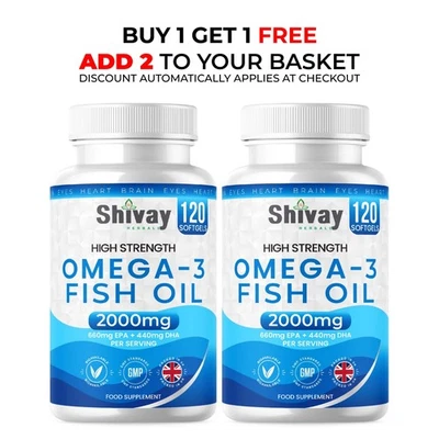 SHIVAY HERBALS Buy 1 Get 1 Free - Omega 3 Fish Oil 2000mg - 660mg EPA 440mg DHA - 120 Softgels