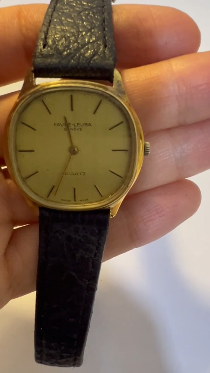 Vintage Favre-Leuba Geneve Watch men Swiss Quartz Gold Tone Dial