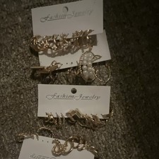 Gold Tone Metal Hoop Huggie & Stud Earrings Simulated Pearl Butterfly Back