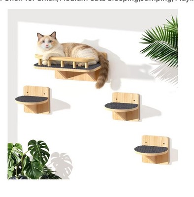 Cat Wall Shelves, Corner Cat Shelf with 3 Wide Perch Steps, Kitty Wall Climbe...