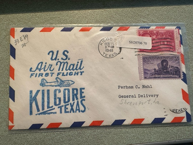 Kilgore Texas to Shreveport February 15 1948 first flight airmail
