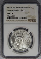 2008-W $100 Burnished Platinum American Eagle Statue of Liberty 1 oz NGC MS70 3199.95 per troy oz