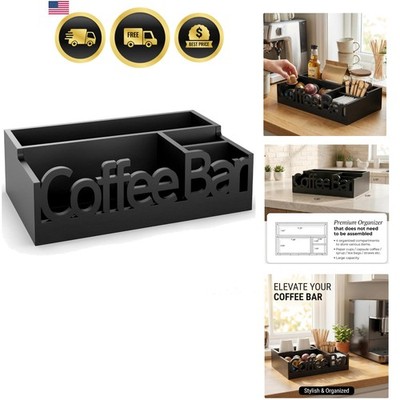 Coffee Bar Organizer for Countertop   Wooden Coffee Caddy with Compartments f...