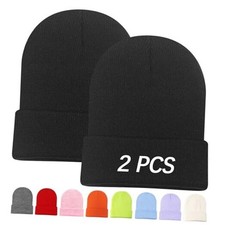 Beanies Hats Multiple Colors Available Stocking caps for One Size 2pcs Black